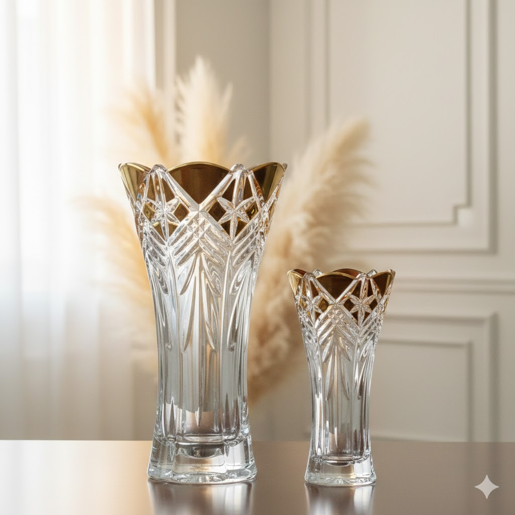 Bình hoa pha lê vẽ vàng