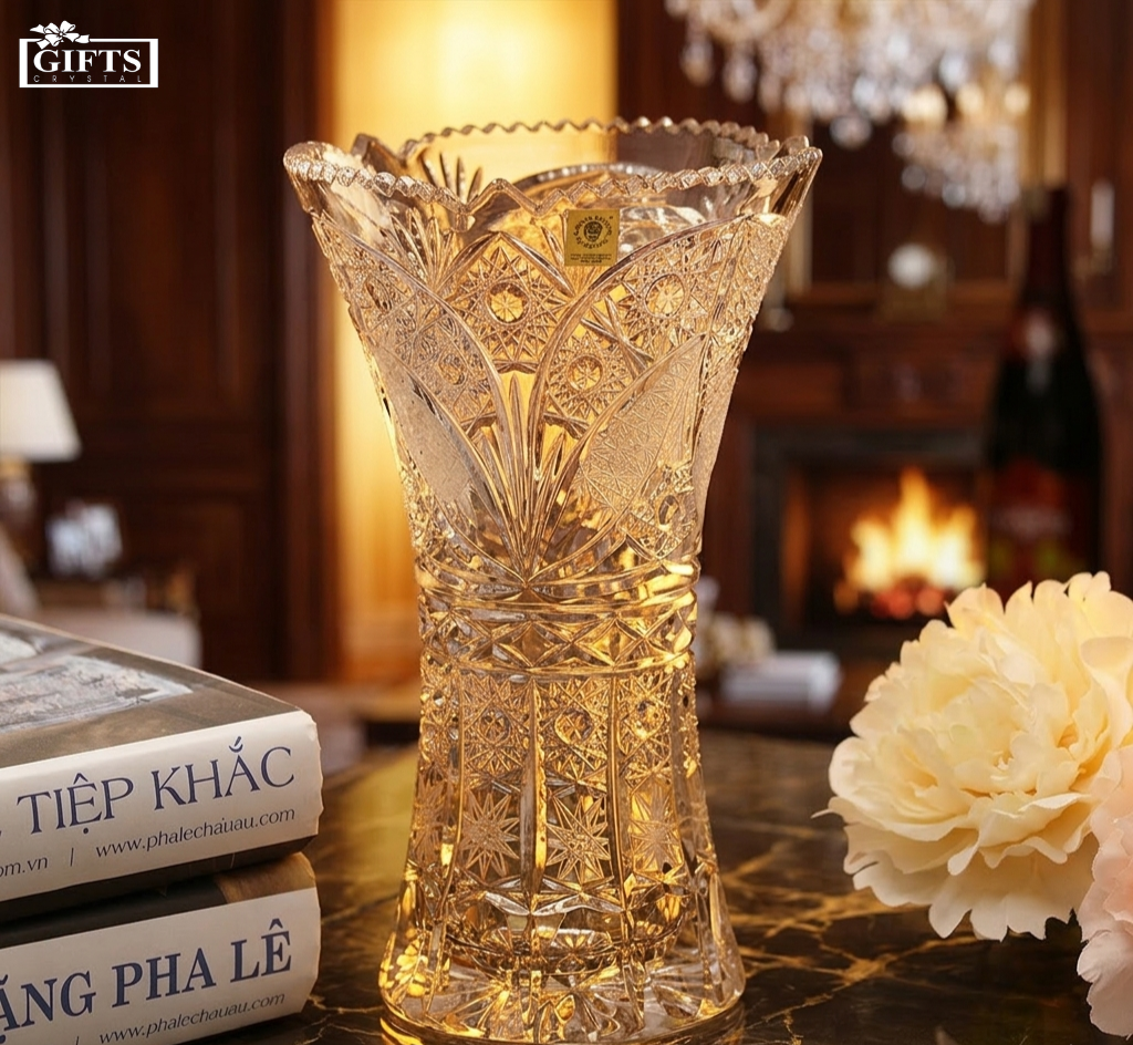 Bình hoa pha lê Bohemia dáng loe cổ điển