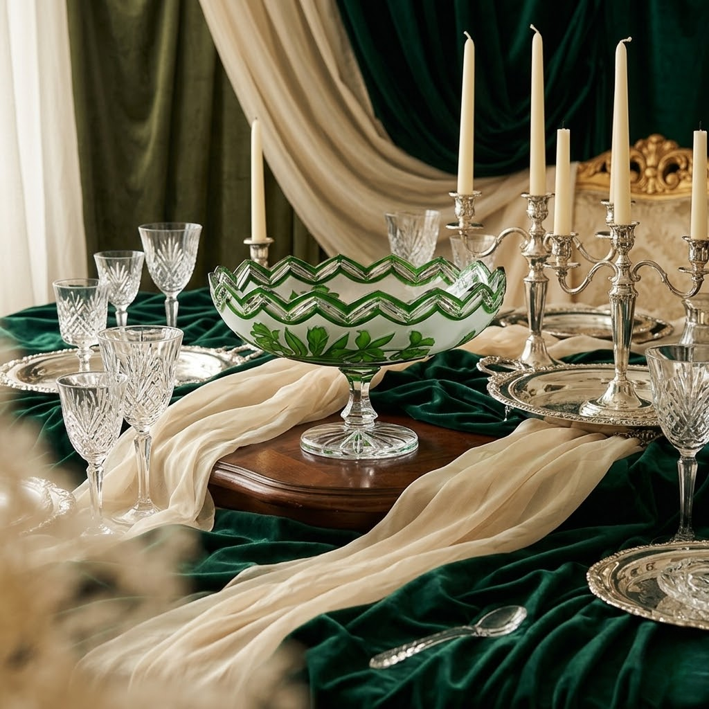 Mẫu đĩa pha lê màu Arnstadt sang trọng đựng hoa quả trên bàn tiệc