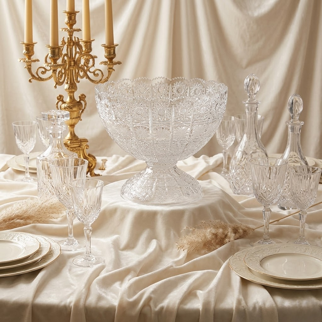 Mẫu đĩa pha lê màu Arnstadt sang trọng đựng hoa quả trên bàn tiệc