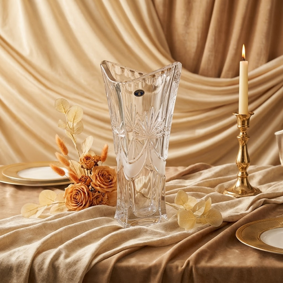 Bình hoa pha lê mài nơ